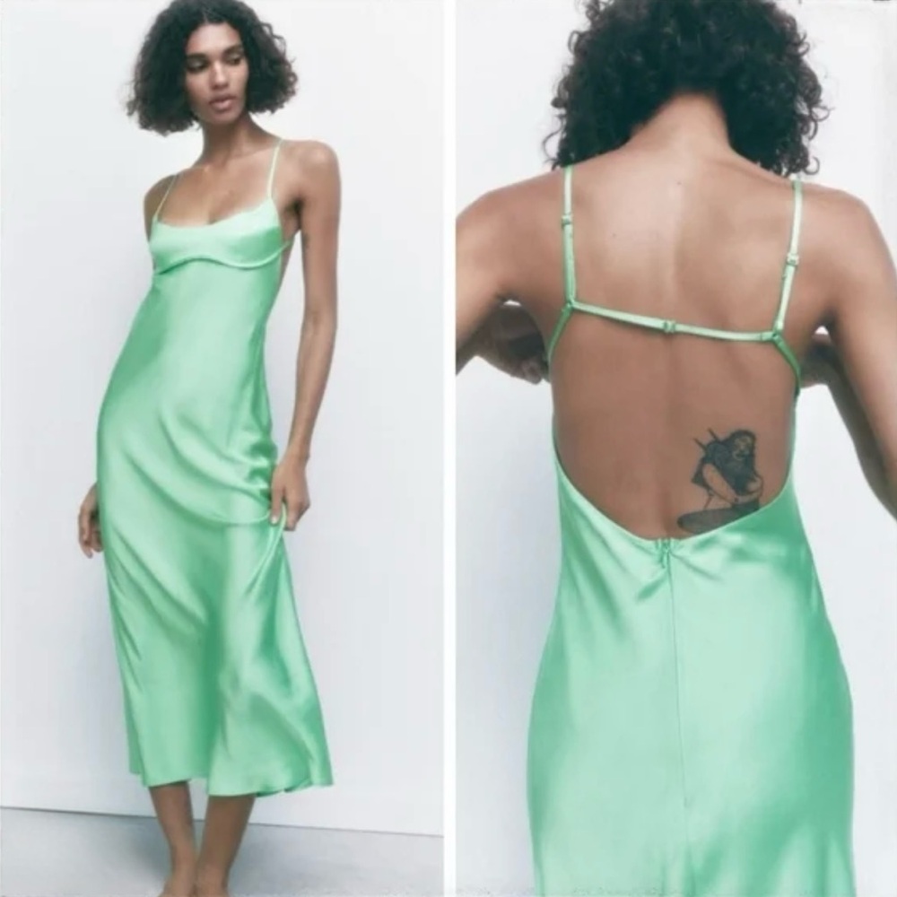 Zara Mint Green Satin Dress